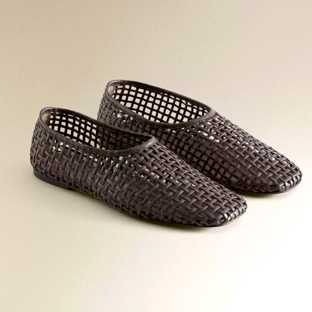 ZARA BRAIDED LEATHER BALLET FLATS - Brown | 9 | NWT